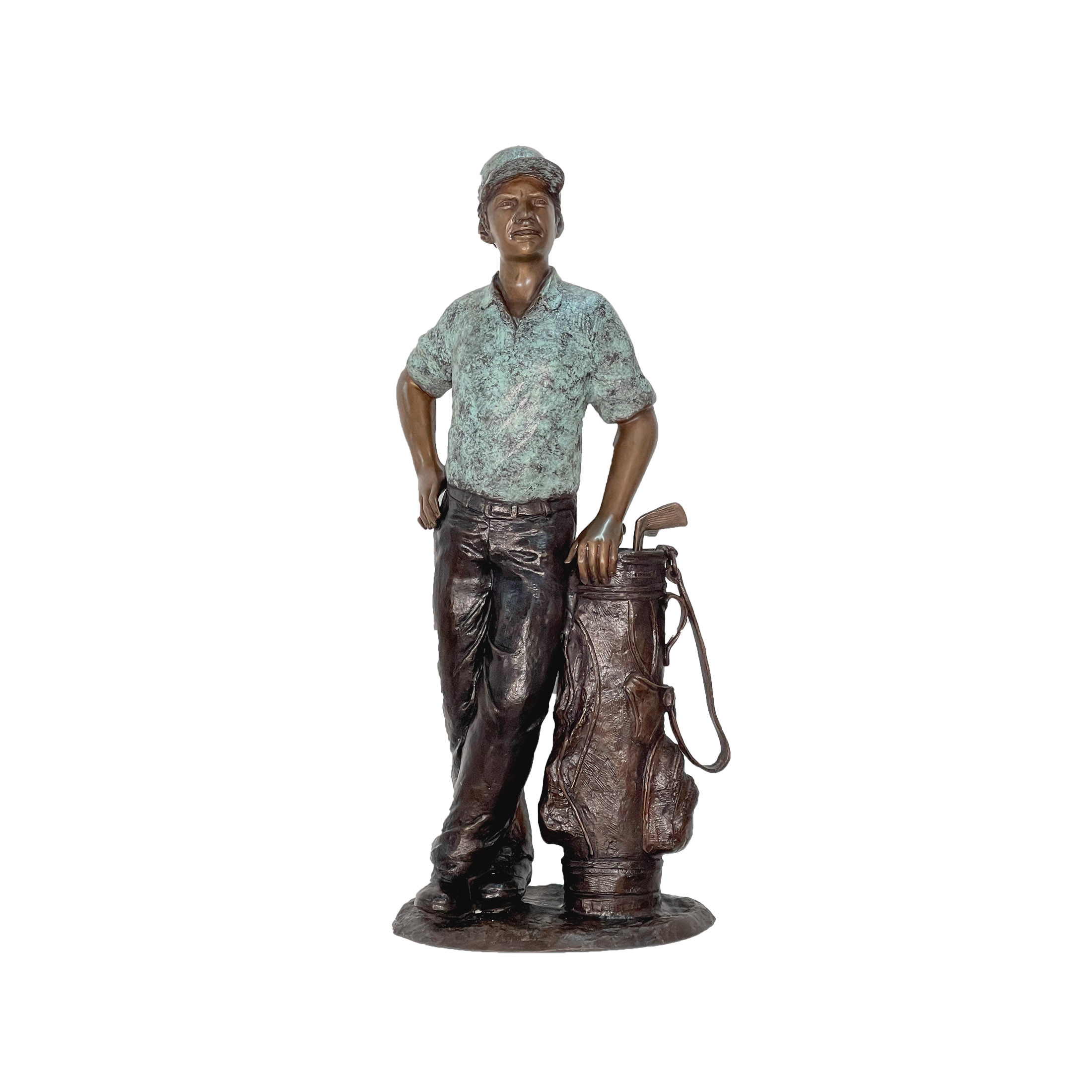 SRB706052 Bronze Standing Male Golfer with Golf Clubs Sculpture by Metropolitan Galleries Inc