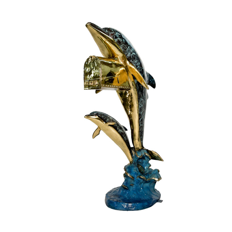 SRB047038C Bronze Colorful Dolphin Mailbox Sculpture by Metropolitan Galleries Inc