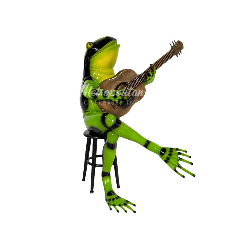 SRB41010 Bronze Colorful Frog playing Guitar Sculpture in Bright Green Finish by Metropolitan Galleries Inc WM