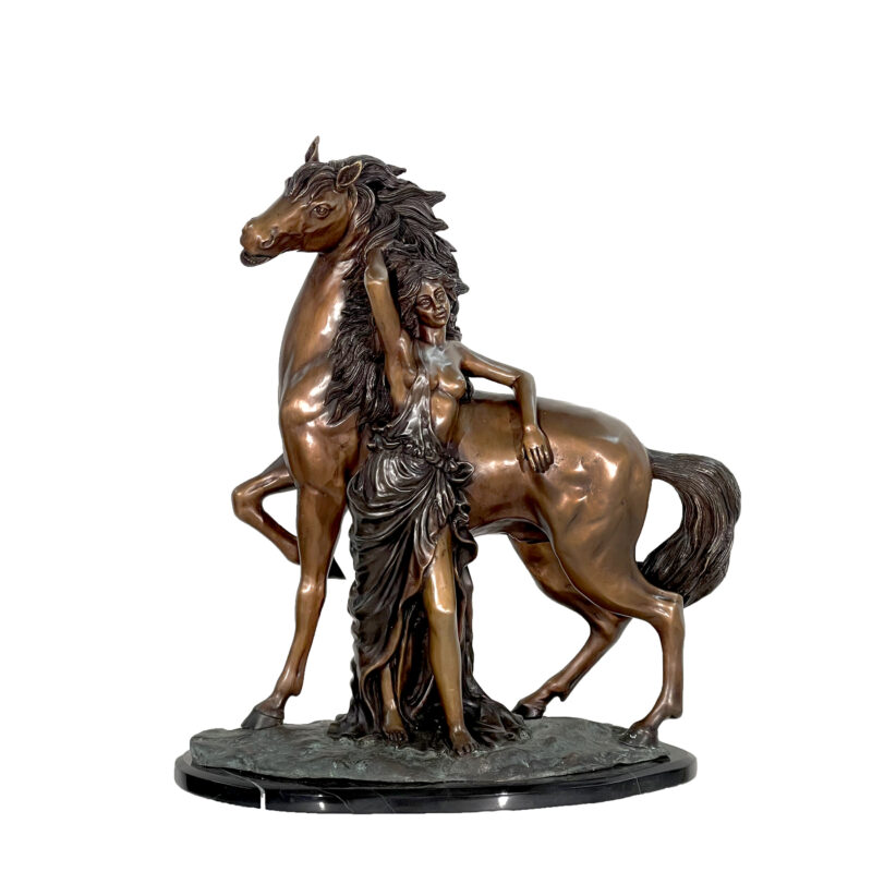 SRB47854 Bronze 'Reminiscent' Lady with Horse Sculpture on Marble Base by Metropolitan Galleries Inc