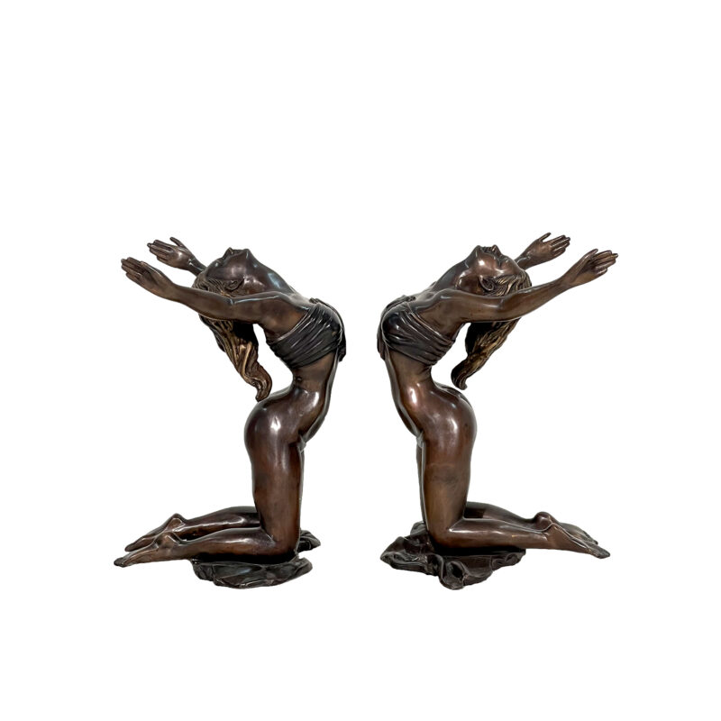 SRB701417 Bronze Kneeling Ladies Coffee Table Base Sculpture Set by Metropolitan Galleries Inc