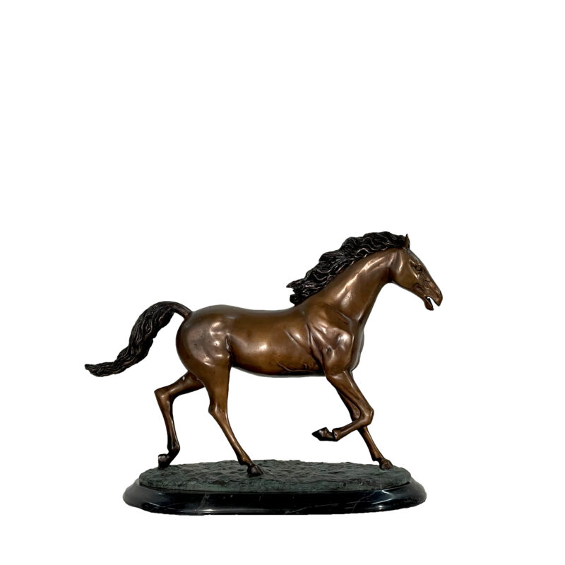SRB45977 Bronze Trotting Horse Sculpture on Marble Base by Metropolitan Galleries Inc