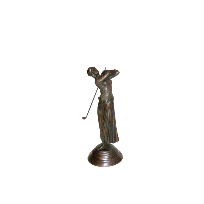 SRB702008 Bronze Female Golfer in Swing Table Top Sculpture by Metropolitan Galleries Inc