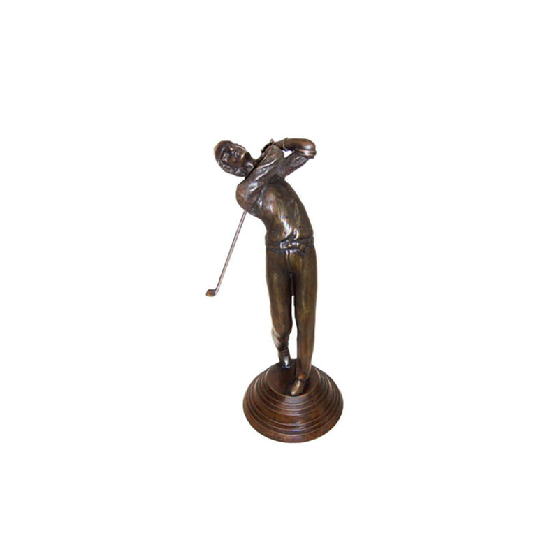 SRB702068 Bronze Male Golfer in Swing Table Top Sculpture by Metropolitan Galleries Inc
