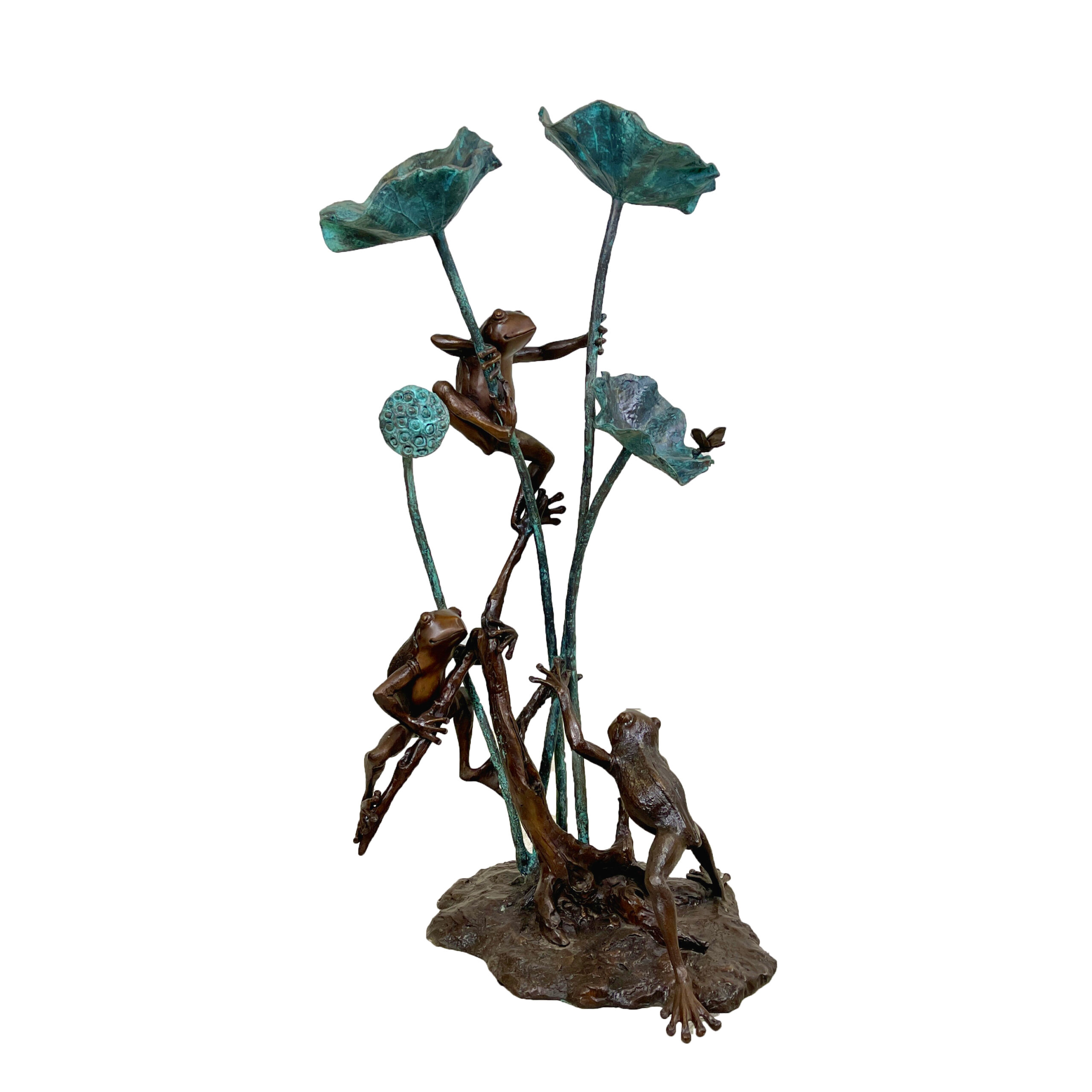 SRB706748 Bronze Frog Trio on Lilies Fountain Sculpture by Metropolitan Galleries Inc