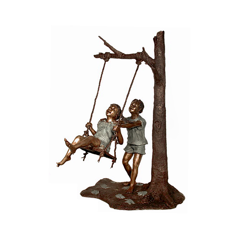 SRB028440 Bronze Boy pushing Girl on Tree Swing Sculpture by Metropolitan Galleries Inc