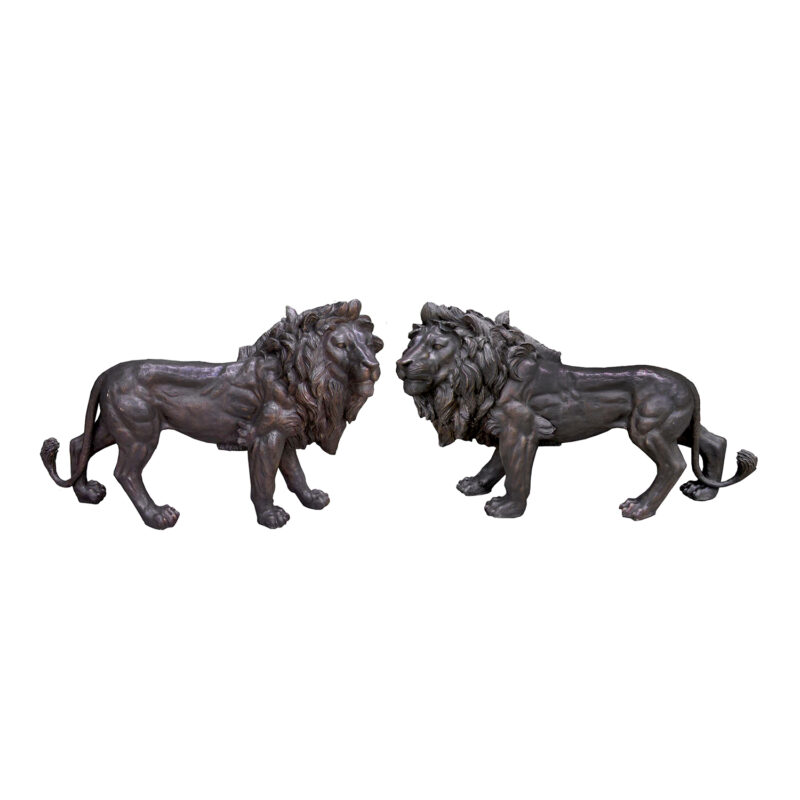SRB706999 Bronze Large Standing Lion Sculpture Pair by Metropolitan Galleries Inc