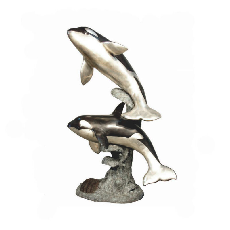 SRB081125 Bronze Two Killer Whales Fountain Sculpture by Metropolitan Galleries Inc
