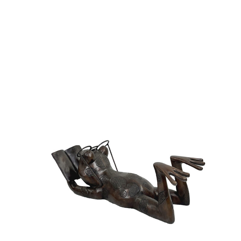SRB351099 Bronze Frog wearing Glasses reading Book Fountain by Metropolitan Galleries Inc 3