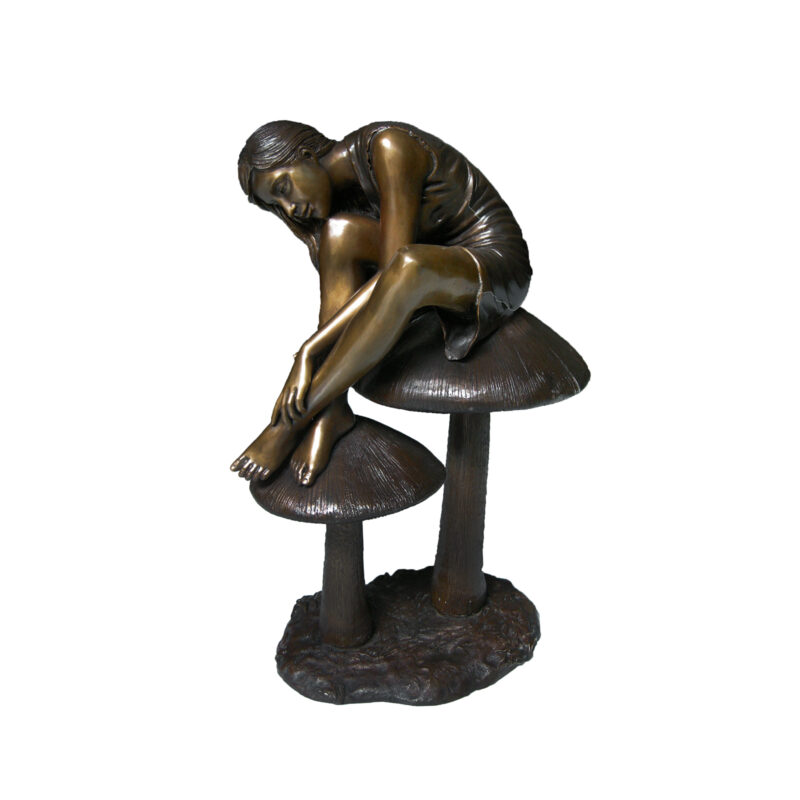 SRB41110 Bronze Lady on Mushrooms Fountain Sculpture by Metropolitan Galleries Inc