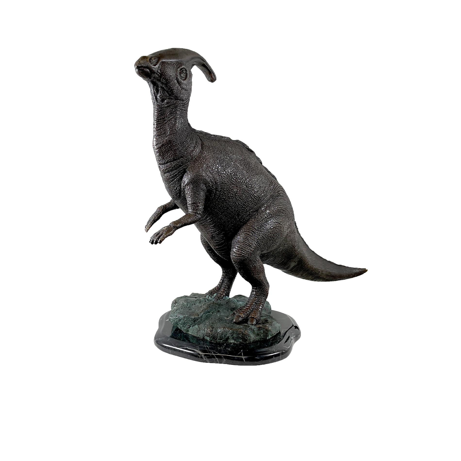 SRB47581 Bronze Parasaurolophus Table-top Sculpture on Marble Base by Metropolitan Galleries Inc