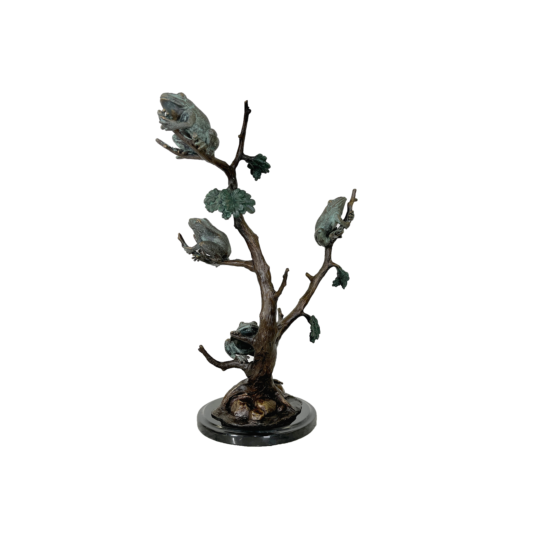 SRB49351 Bronze Four Frogs on Tree Table-top Sculpture by Metropolitan Galleries Inc.