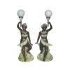 Bronze Sitting Lady on Rock Torchiere Sculpture Pair