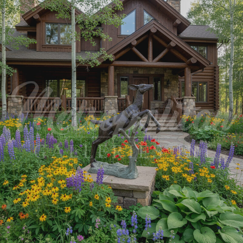 SRB705397 Bronze Leaping Doe Sculpture by Metropolitan Galleries Inc Vignette AI WM