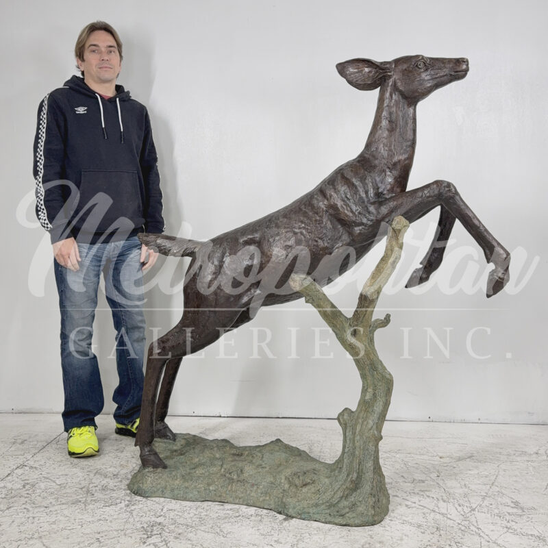 SRB705397 Bronze Leaping Fawn Sculpture by Metropoltian Galleries Inc. SCALE WM
