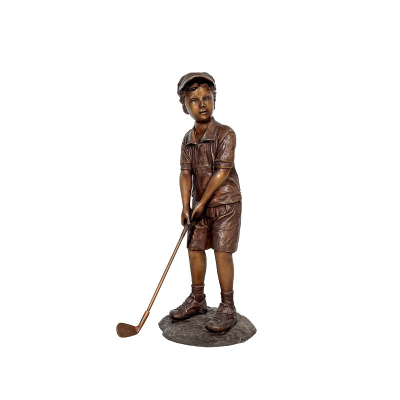 SRB705940 Bronze Little Boy Golfer Sculpture in Brown Patina by Metropolitan Galleries Inc