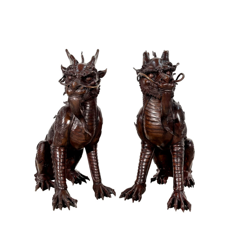 SRB86022-23 Bronze Foo Dragon Sculpture Pair by Metropolitan Galleries Inc