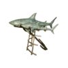 Bronze Verdigris Two Sharks with Anchor Sculpture