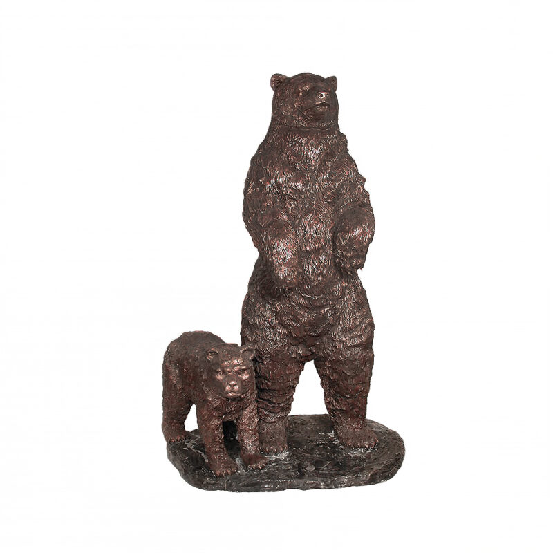 SRB052445 Bronze Standing Bear & Cub on Base Sculpture by Metropolitan Galleries Inc