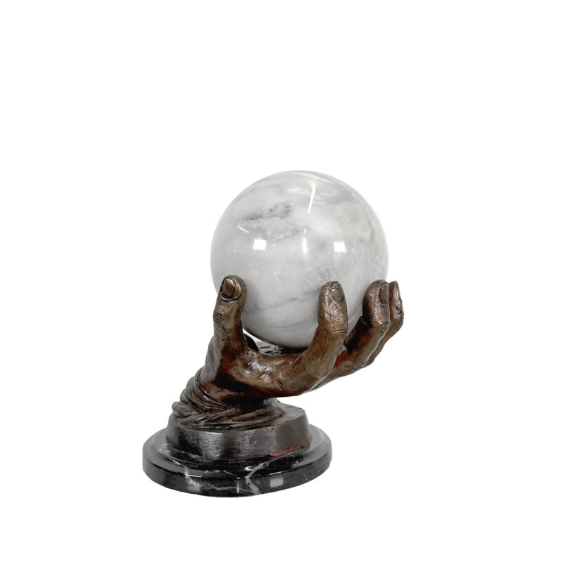 SRB41394 Bronze Hand holding White Marble Ball Sculpture by Metropolitan Galleries Inc.