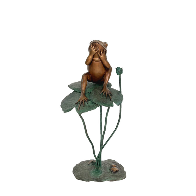 SRB49944 Bronze Surprised Frog on Lily Pad Fountain Sculpture by Metropolitan Galleries Inc