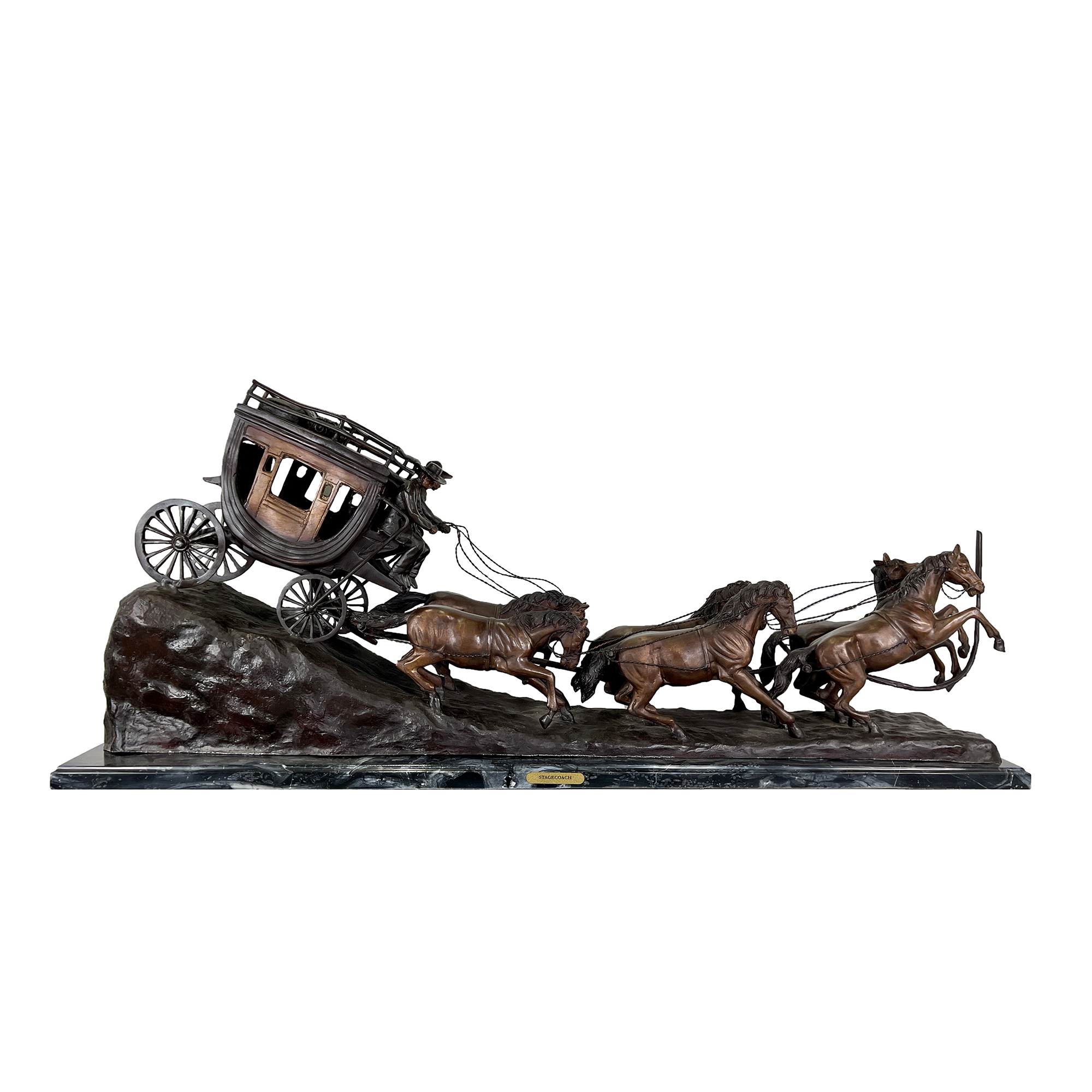 SRB057336 Bronze C.M Russell 'Stagecoach' Table-top Sculpture on Marble Base by Metropolitan Galleries Inc