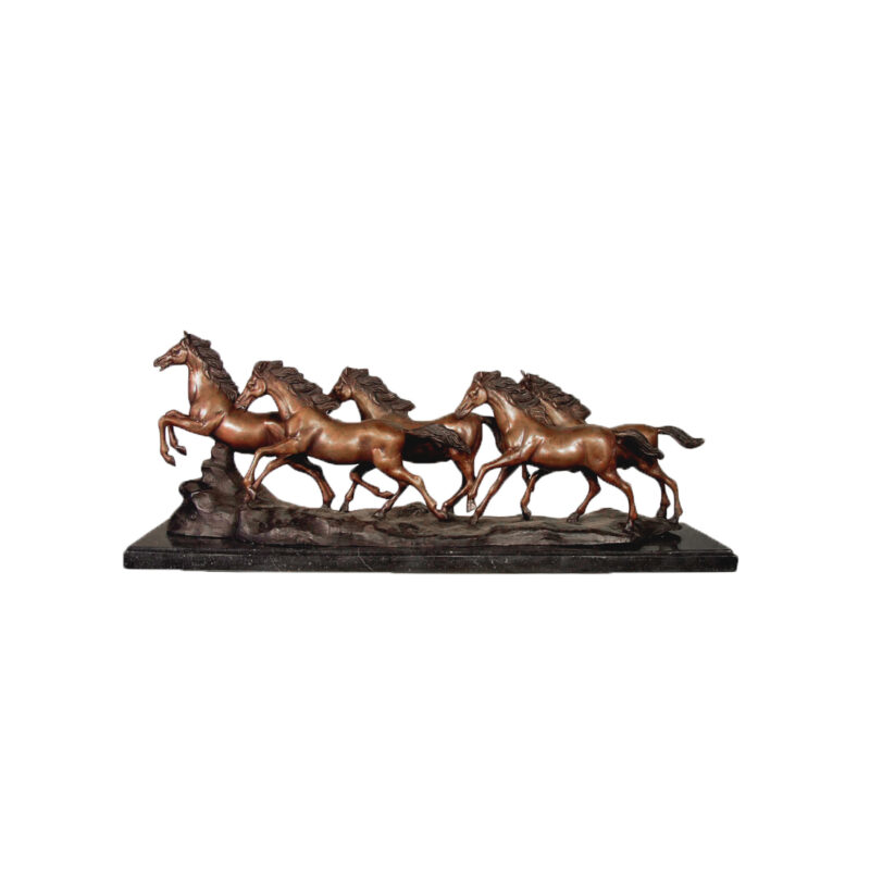 SRB057496 Bronze Running Horses Table-top Sculpture on Marble Base by Metropolitan Galleries Inc