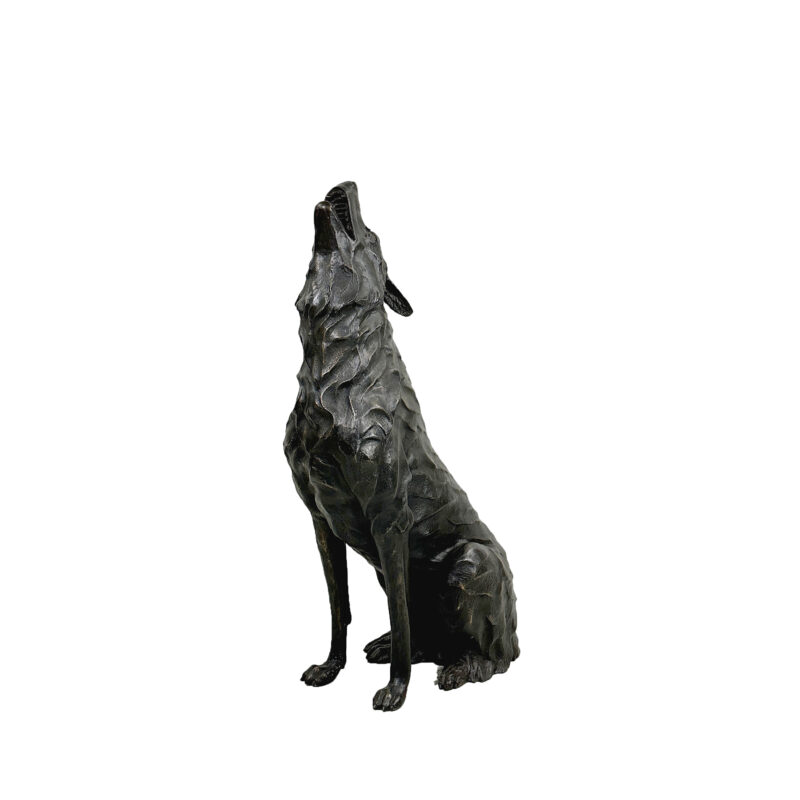 SRB10111 Bronze Sitting Wolf Howling Sculpture exclusively designed and produced by Metropolitan Galleries Inc