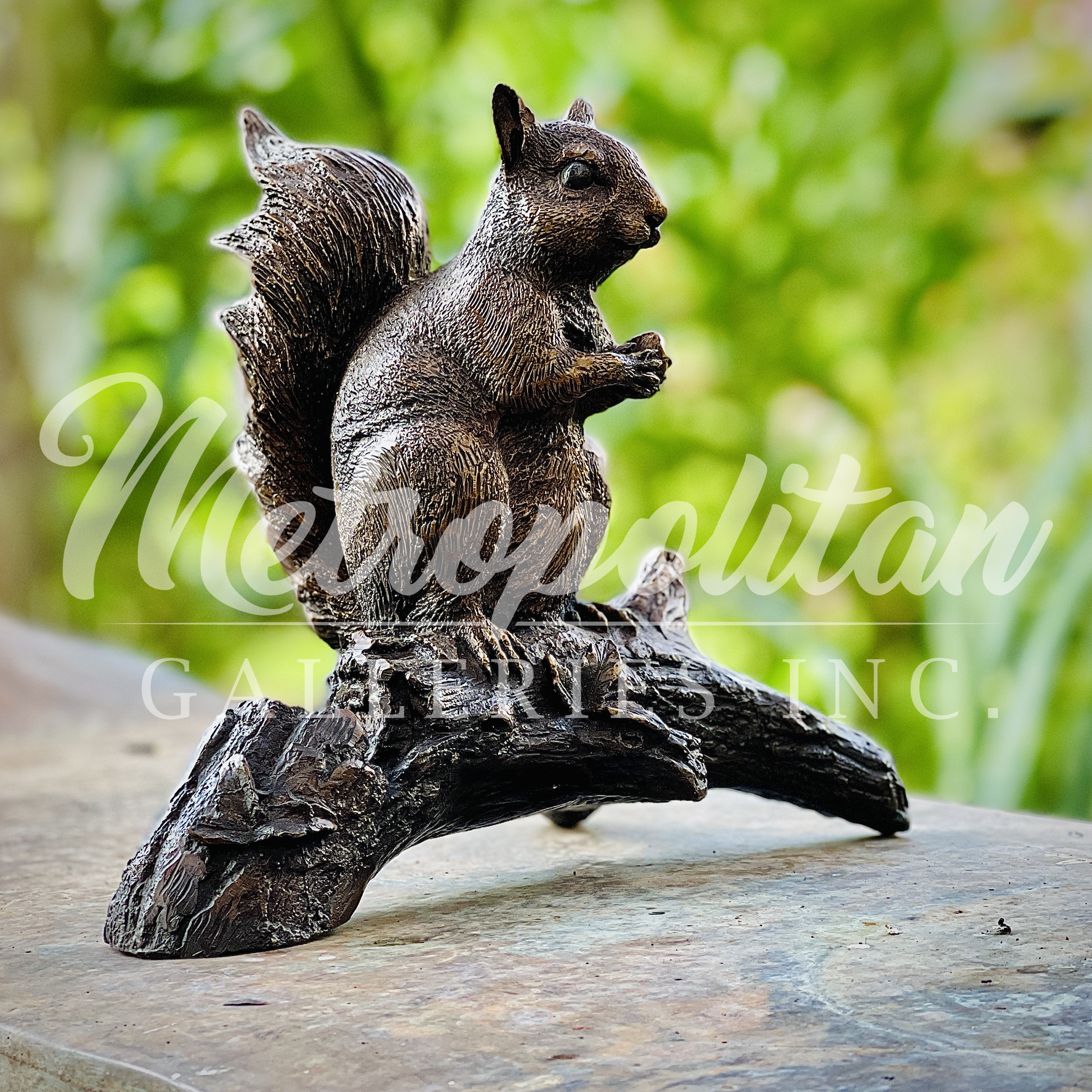 SRB40001 Bronze Squirrel on Log Table-top Sculpture by Metropolitan Galleries Inc Vignette WM