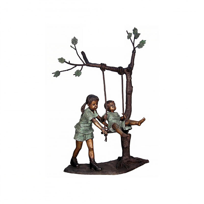 SRB028784 Bronze Boy pushing Girl on Tree Swing Sculpture by Metropolitan Galleries Inc