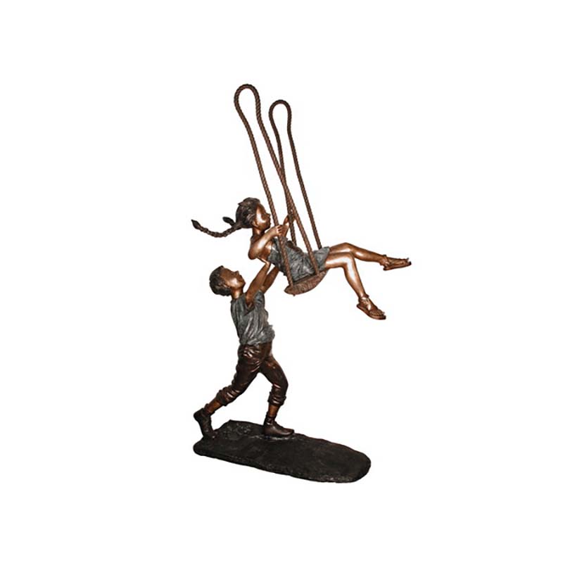 SRB057245 Bronze Boy pushing Girl on Swing Sculpture by Metropolitan Galleries Inc