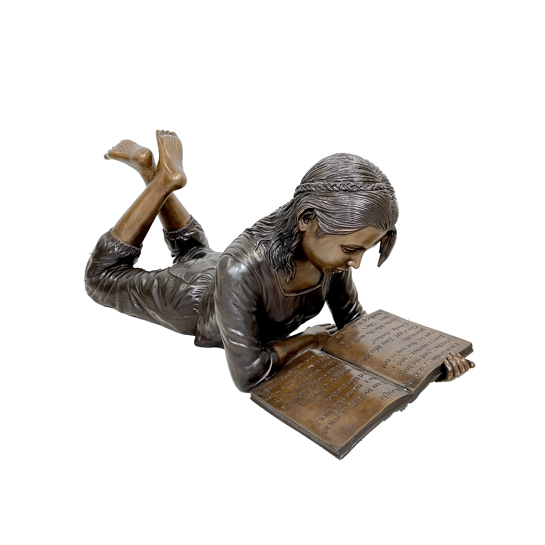 SRB48408 Bronze Girl Reading Book Sculpture by Metropolitan Galleries Inc