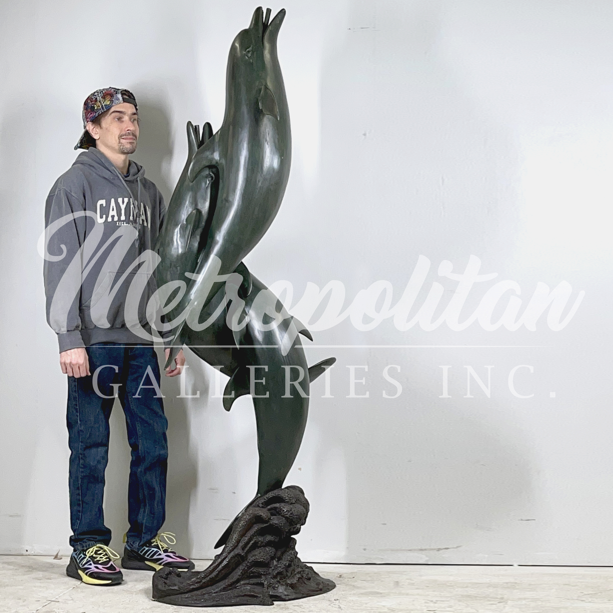 SRB41212 Bronze Entwined Dolphin Trio Fountain Sculpture by Metropolitan Galleries Inc SCALE
