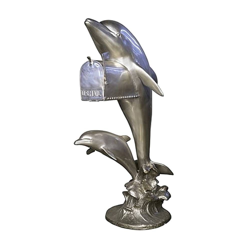 SRB047038S Bronze Dolphin Mailbox Sculpture in Silver Patina by Metropolitan Galleries Inc