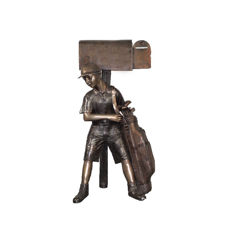 SRB10129 Bronze Golf Caddie Mailbox Sculpture by Metropolitan Galleries Inc