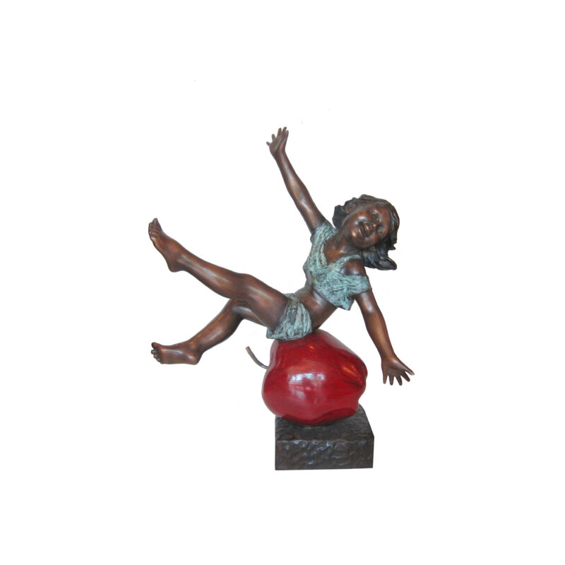 SRB706760 Bronze Sitting Girl on Apple Sculpture by Metropolitan Galleries Inc