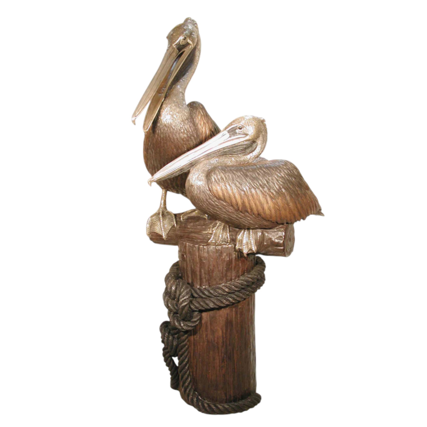 Bronze Two Pelicans on Post Fountain Sculpture