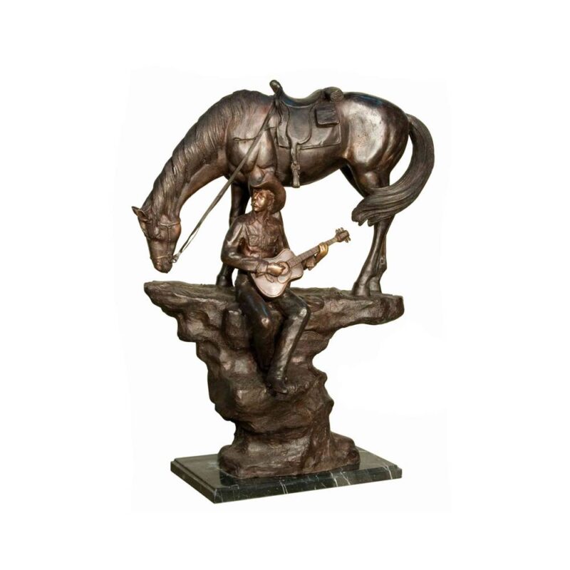 SRB018001 Bronze Country Time Cowboy with Horse Sculpture by Metropolitan Galleries Inc