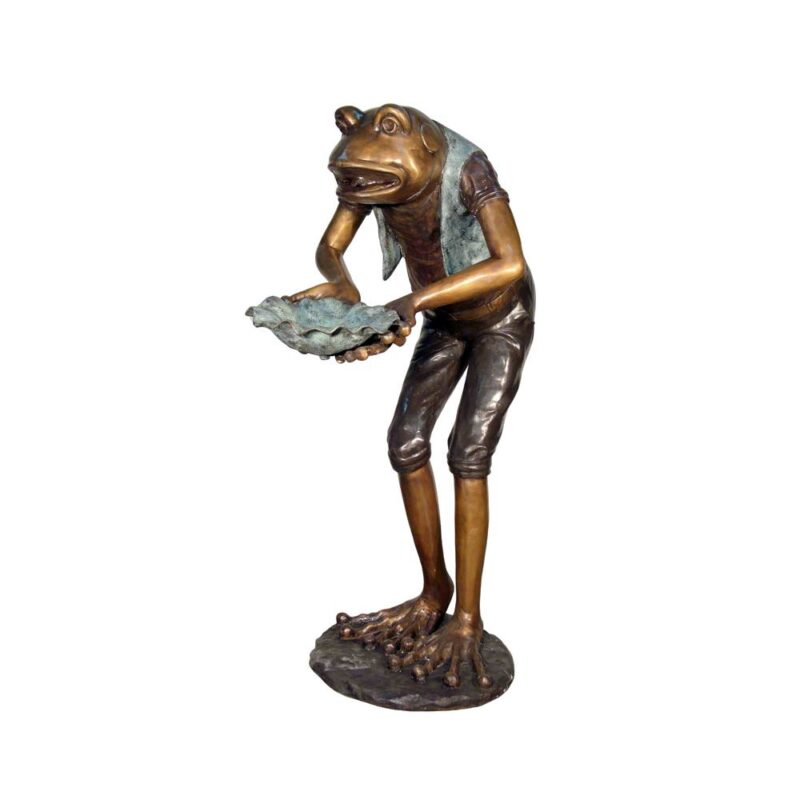 SRB050500 Bronze Gentleman Frog holding Shell Fountain Sculpture by Metropolitan Galleries Inc