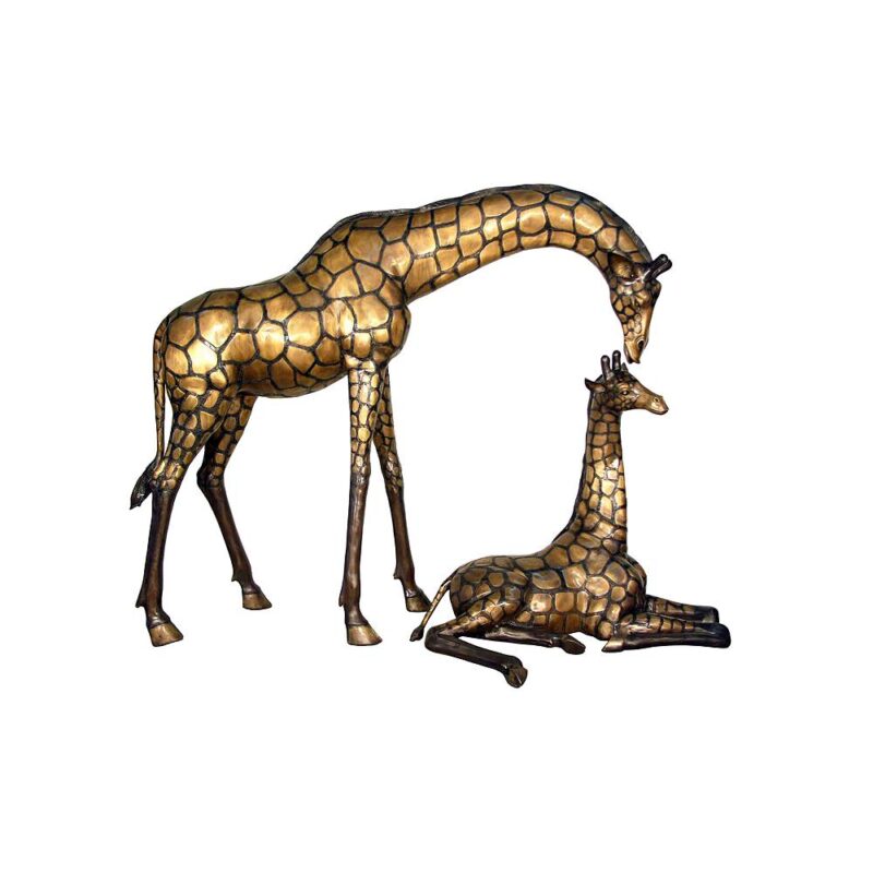 SRB050506-08 Bronze Standing & Sitting Giraffe Sculpture Set by Metropolitan Galleries Inc.