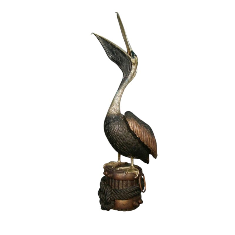 SRB081090 Bronze Pelican on Small Post Sculpture by Metropolitan Galleries Inc.