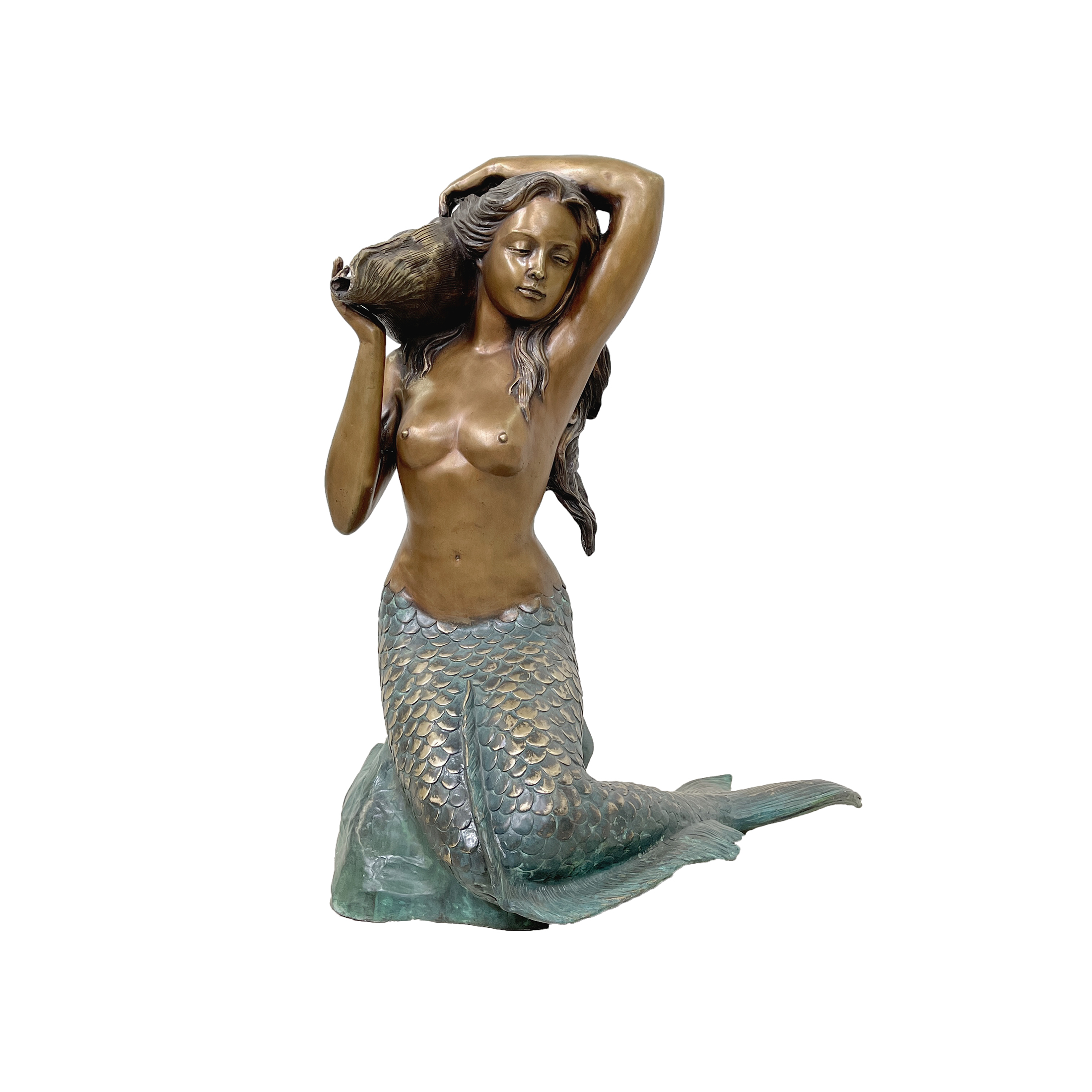 SRB371056L Bronze Mermaid holding Shell Fountain Sculpture by Metropolitan Galleries Inc