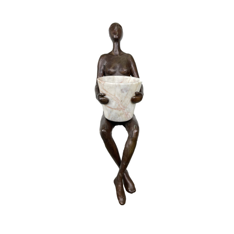 SRB40010 Bronze Modern Sitting Lady holding Pot Sculpture by Metropolitan Galleries Inc