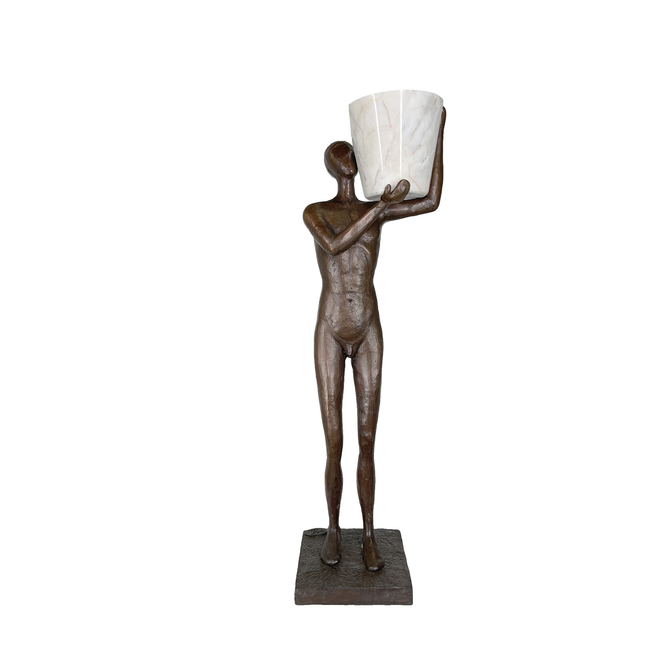 SRB40012 Bronze Modern Standing Man holding Pot Sculpture by Metropolitan Galleries Inc