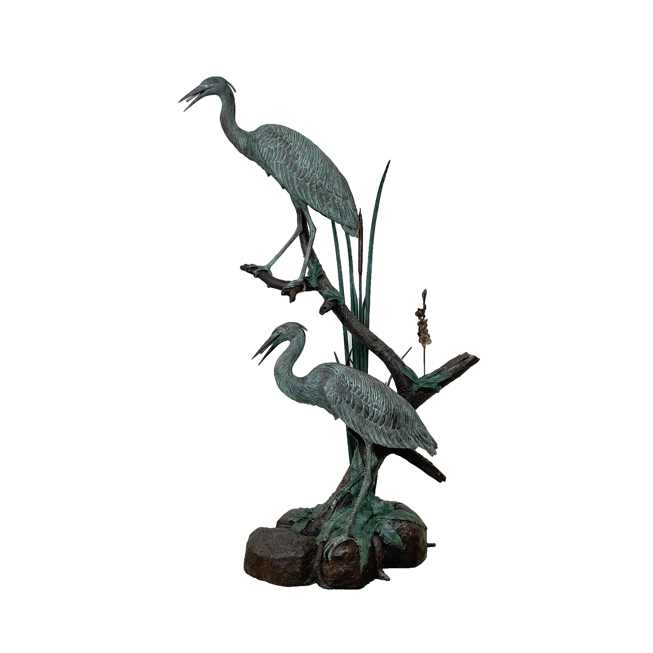SRB49482 Bronze Two Herons on Branch Fountain Sculpture by Metropolitan Galleries Inc