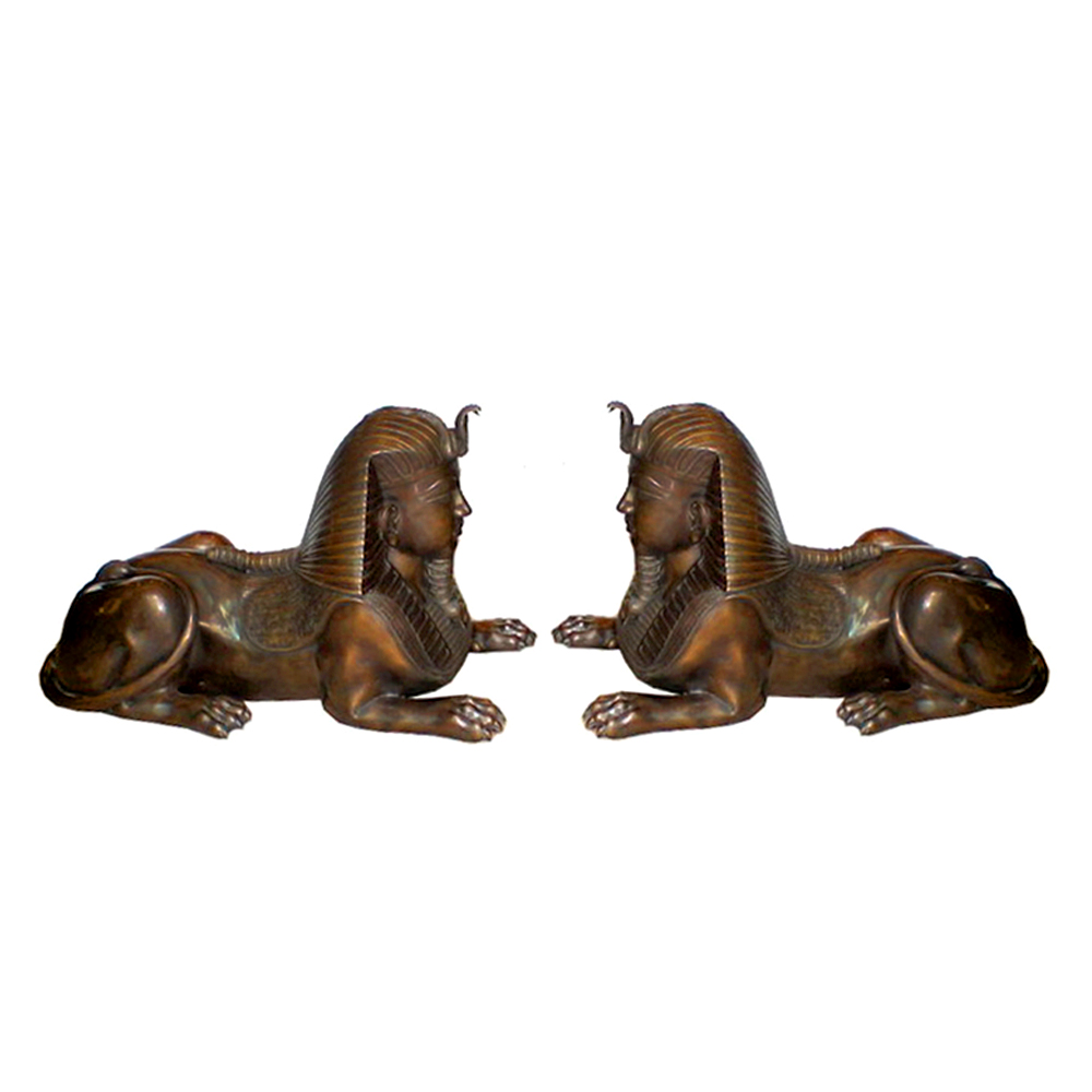 SRB701323 Bronze Laying Egyptian Sphinx Sculpture Pair by Metropolitan Galleries Inc 2