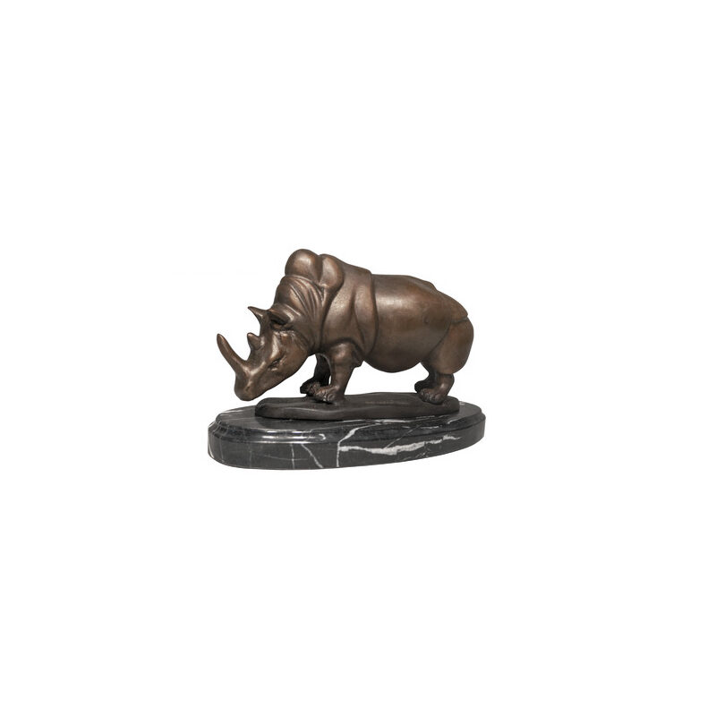 SRB030237 Bronze Rhinoceros Table-top Sculpture on Marble Base by Metropolitan Galleries Inc
