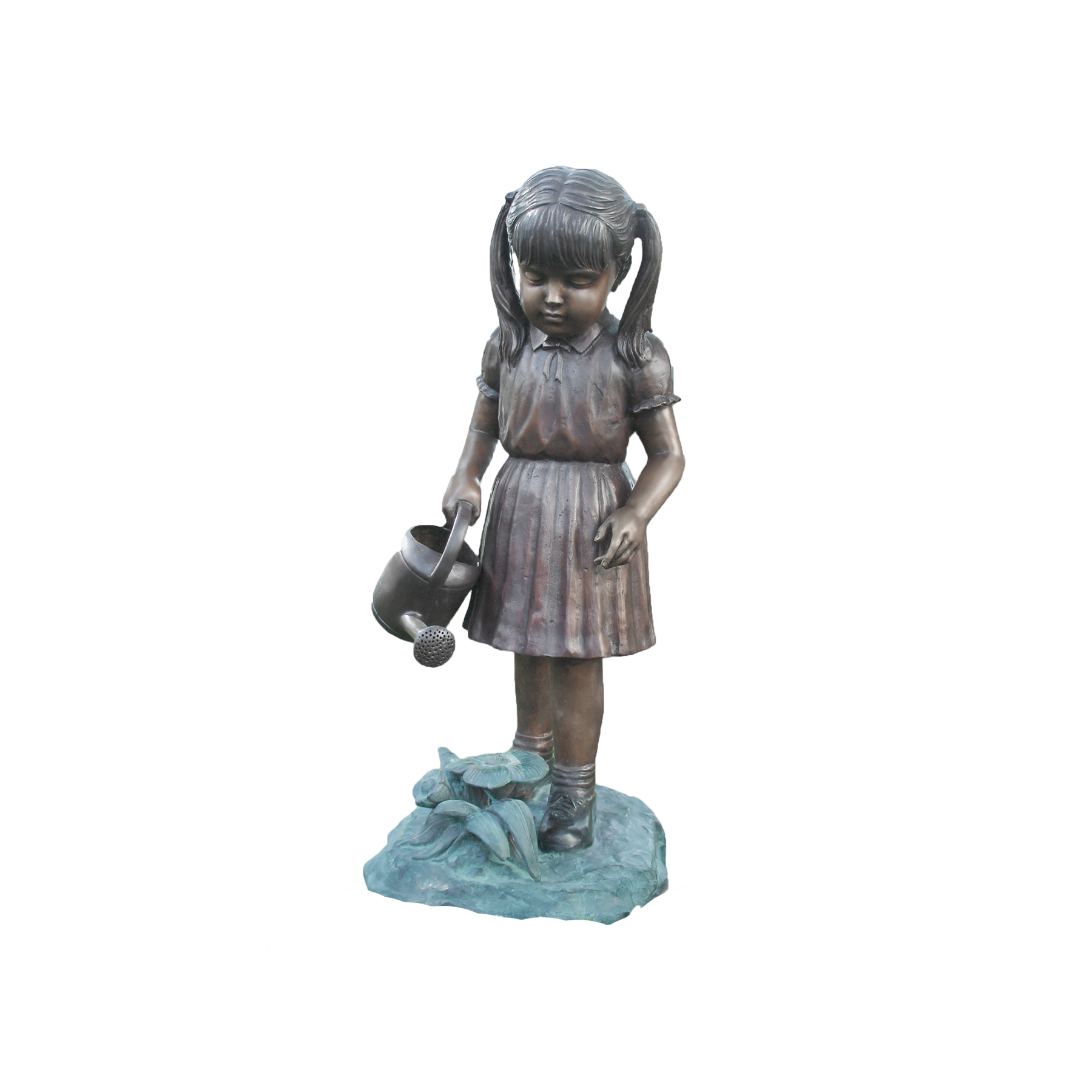 Bronze Girl with Watering Can Sculpture