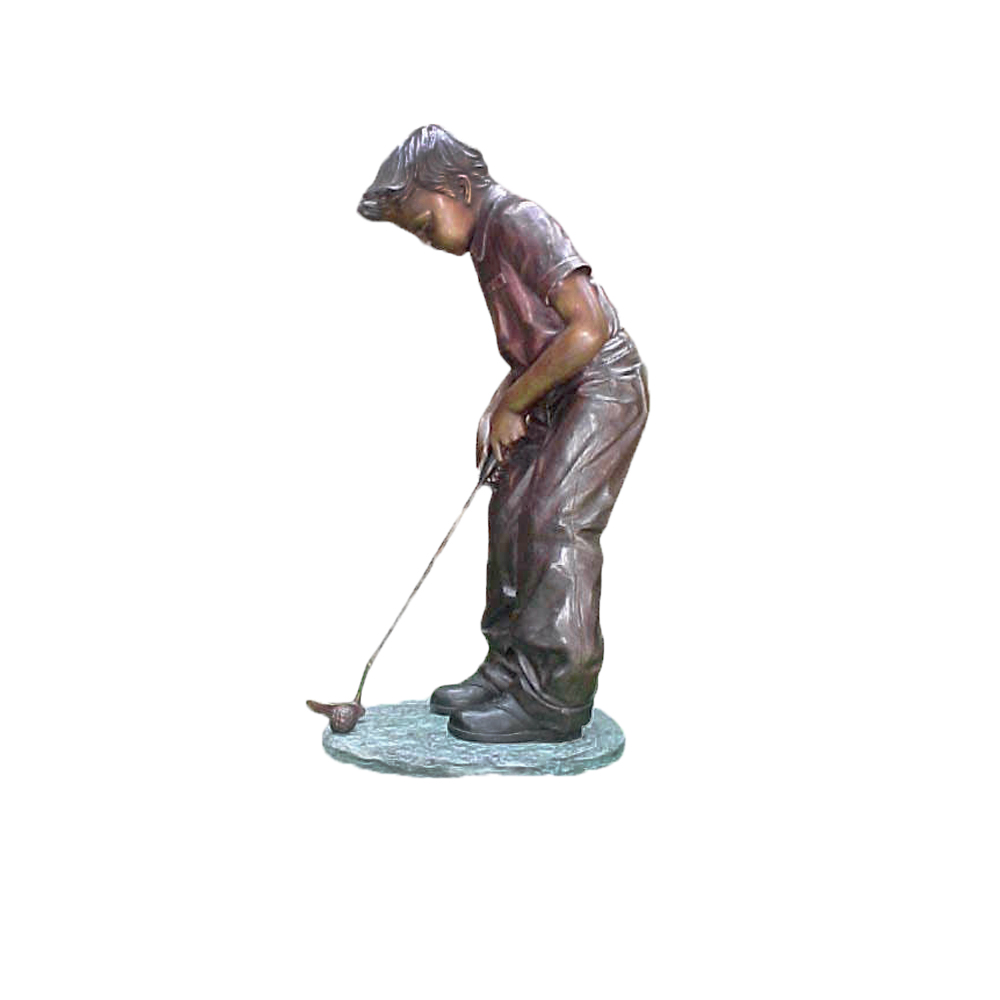 SRB381041 Bronze Boy playing Golf Sculpture by Metropolitan Galleries Inc