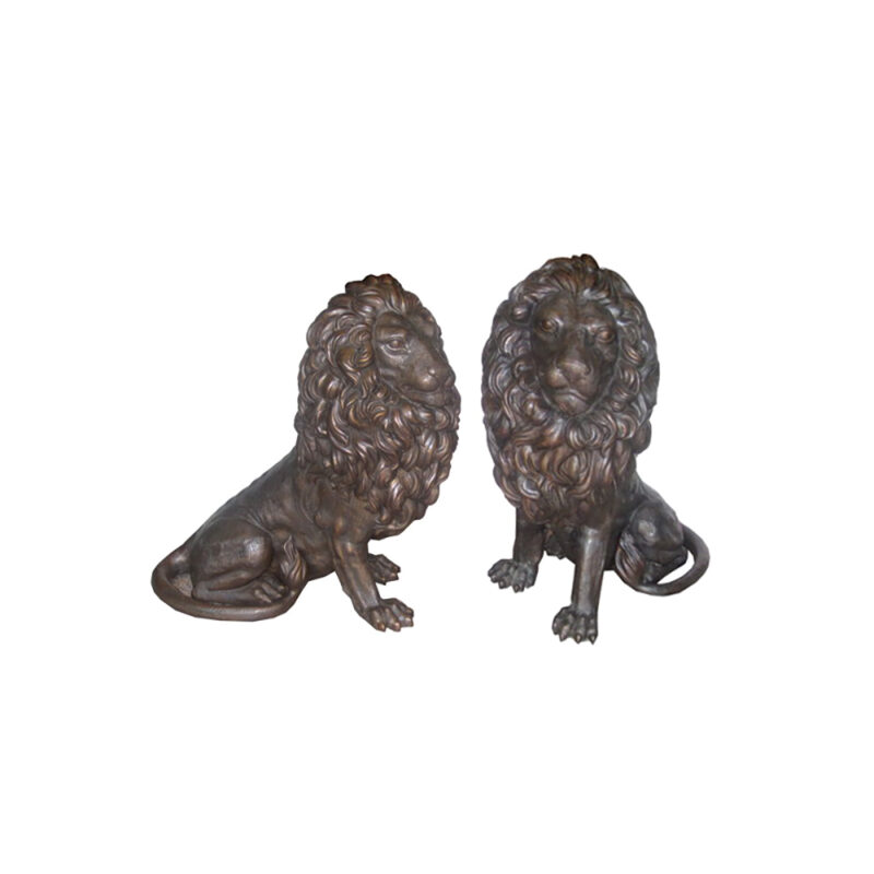 SRB703036 Bronze Small Sitting Lion Sculpture Pair by Metropolitan Galleries Inc.